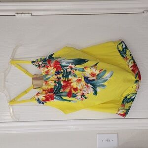 NWT Swim by Cacique Yellow Tropical Floral No-Wire Blouson Swim Top Size 16